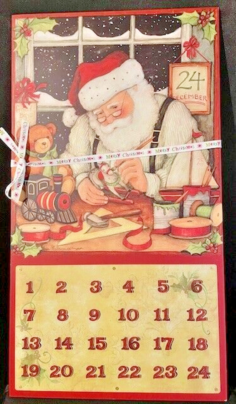 Santa's Workshop Advent Calendar Left Handed Santa by artist SUSAN WINGET 2013